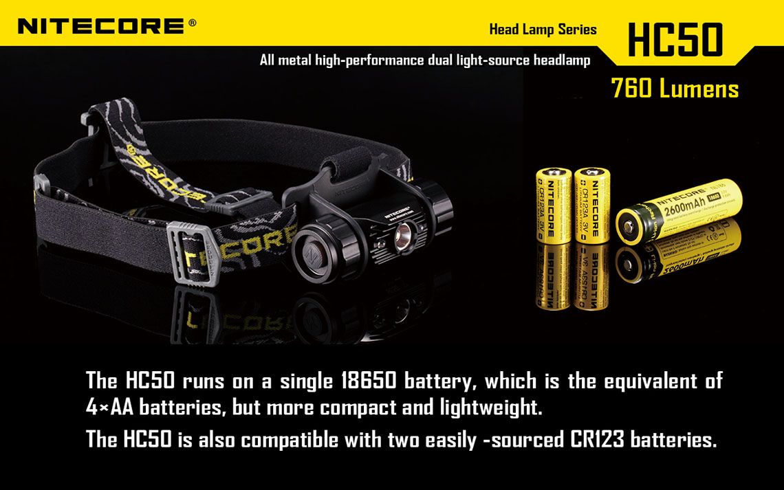 Światło S.O.S.: Tak | Maksymalny czas pracy (godz.): 510 | Zasięg wiązki światła (m): 98 | Średnica (cm): 3,2 | Waga bez baterii (g): 130 | Futerał: Nie | Wodoodporność: Do 2 m | Kolor: Czarny | Baterie (kompatybilne): 1 x 18650 lub 2 x CR123 | Długość całkowita (mm): 86 | Moc światła (L): 760 | Światło stroboskopowe: tak | Źródło światła: Dioda LED CREE XM-L2 (T6) - LifeGun.pl Latarka czołowa Nitecore HC50 760 Lumenów-13