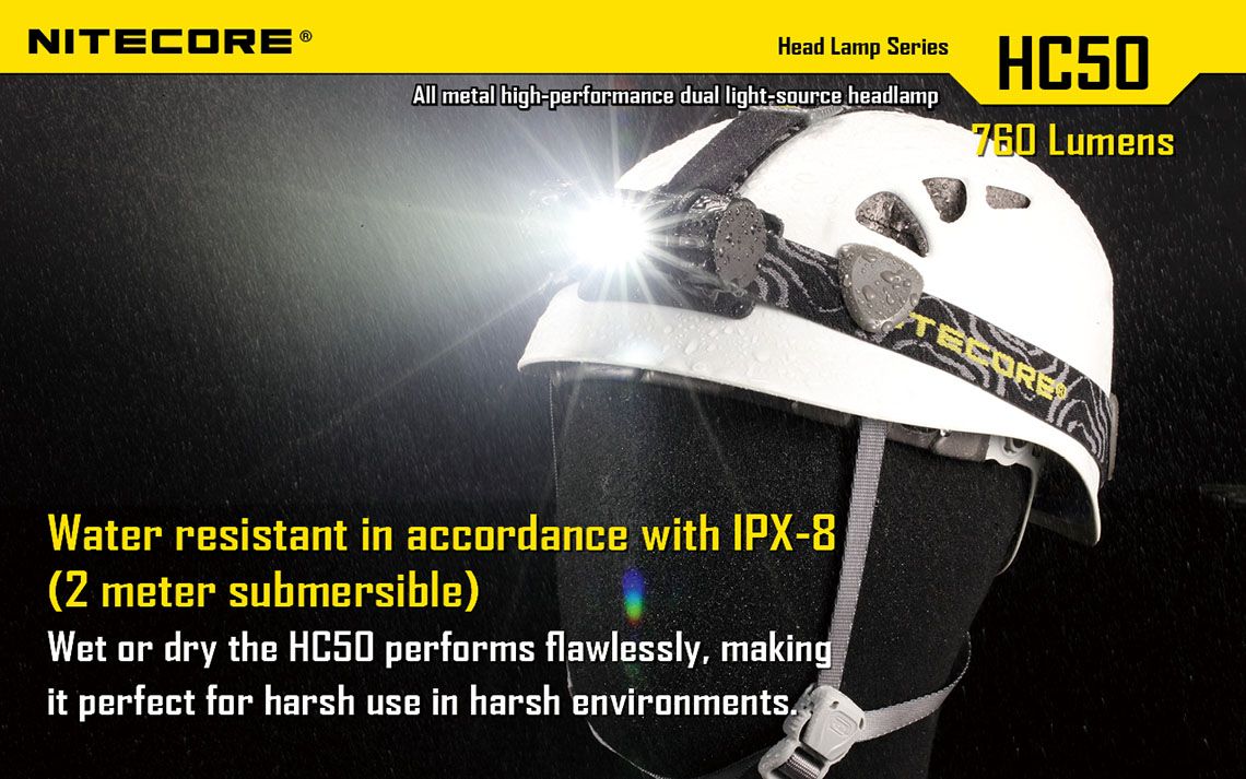 Światło S.O.S.: Tak | Maksymalny czas pracy (godz.): 510 | Zasięg wiązki światła (m): 98 | Średnica (cm): 3,2 | Waga bez baterii (g): 130 | Futerał: Nie | Wodoodporność: Do 2 m | Kolor: Czarny | Baterie (kompatybilne): 1 x 18650 lub 2 x CR123 | Długość całkowita (mm): 86 | Moc światła (L): 760 | Światło stroboskopowe: tak | Źródło światła: Dioda LED CREE XM-L2 (T6) - LifeGun.pl Latarka czołowa Nitecore HC50 760 Lumenów-20