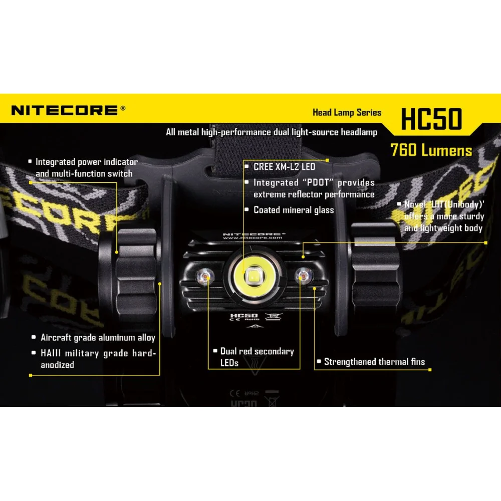 Latarka czołowa Nitecore HC50 760 Lumenów 23 Latarka czołowa Nitecore HC50 760 Lumenów