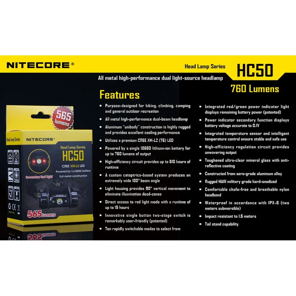 Latarka czołowa Nitecore HC50 760 Lumenów 25 Latarka czołowa Nitecore HC50 760 Lumenów