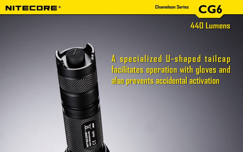 Światło S.O.S.: Tak | Maksymalny czas pracy (godz.): 400 | Zasięg wiązki światła (m): 190 | Waga bez baterii (g): 138 | Futerał: Tak | Wodoodporność: Do 2 m | Kolor: Czarny | Baterie (kompatybilne): 1 x 18650 lub 2 x CR123 | Długość całkowita (mm): 143 | Średnica głowicy (mm): 40 | Źródło światła: Dioda LED Premium CREE XP-G2 | Światło stroboskopowe: tak | Moc światła (L): 440 - LifeGun.pl Latarka Nitecore CG6 CHAMELEON Green 440 Lumenów-25
