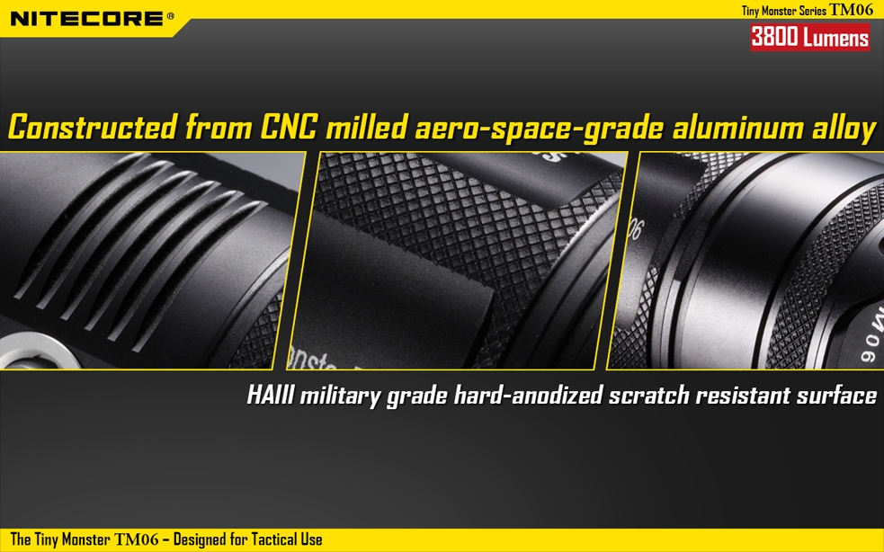 Światło S.O.S.: Tak | Maksymalny czas pracy (godz.): 433 | Zasięg wiązki światła (m): 334 | Waga bez baterii (g): 277 | Ładowarka w zestawie: Nie | Futerał: Tak | Wodoodporność: Do 2 m | Kolor: Czarny | Baterie (kompatybilne): 4 x akumulator 18650 3,7V | Długość całkowita (mm): 125 | Średnica głowicy (mm): 50 | Źródło światła: Dioda LED CREE XM-L2 | Światło stroboskopowe: tak | Moc światła (L): 3800 - LifeGun.pl Latarka Nitecore Tiny Monster TM06 3800 lumenów-14