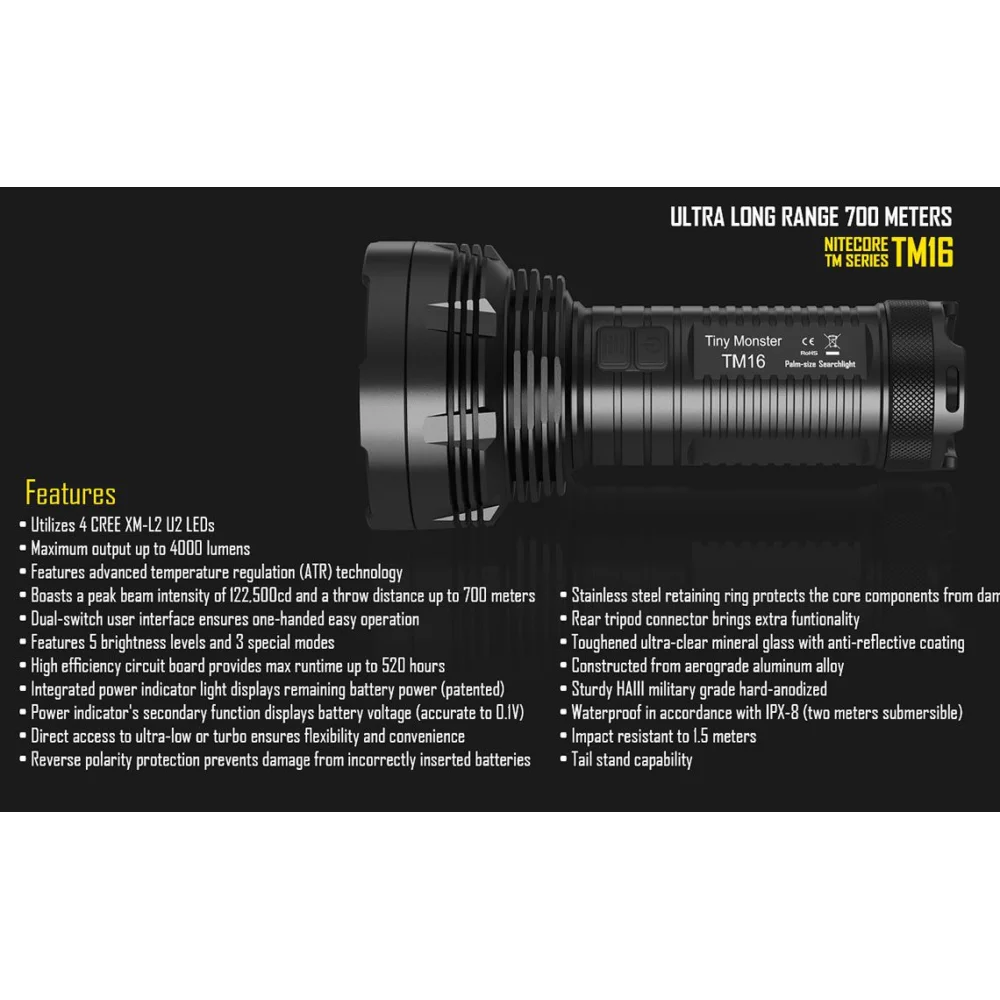 Latarke Nitecore LED TinyMonster TM16 4000 lumenów 17 Latarke Nitecore LED TinyMonster TM16 4000 lumenów