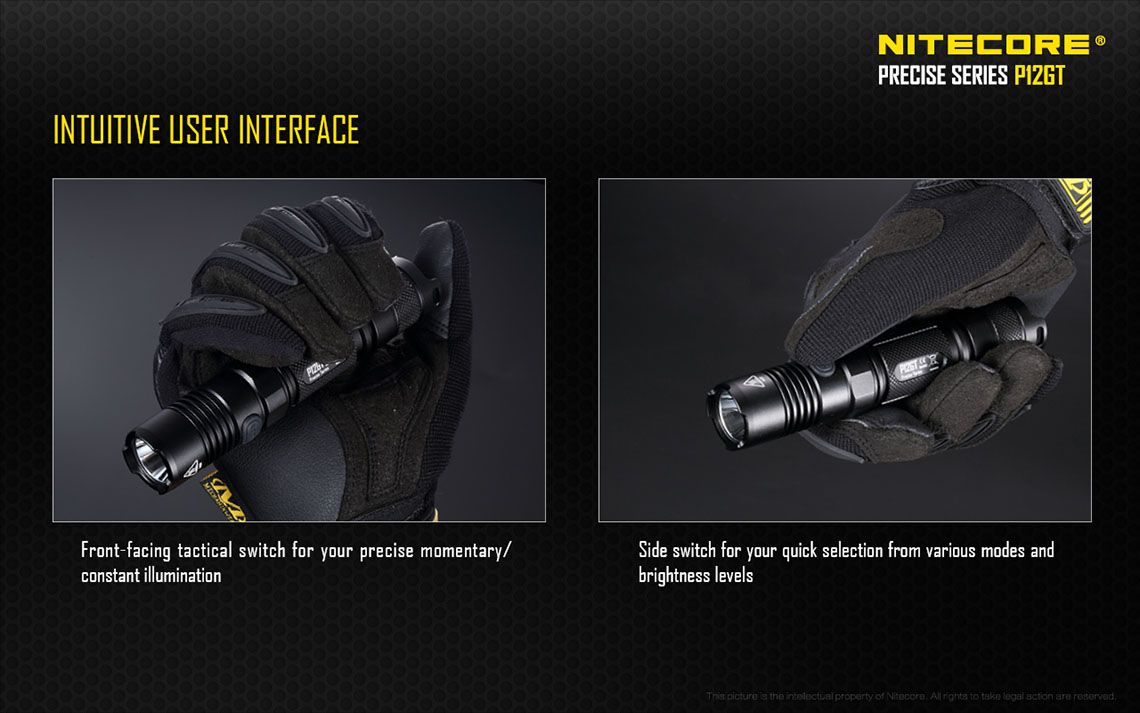 Światło S.O.S.: Tak | Maksymalny czas pracy (godz.): 520 | Zasięg wiązki światła (m): 320 | Waga bez baterii (g): 91 | Ładowarka w zestawie: Nie | Baterie w zestawie: Nie | Futerał: Tak | Wodoodporność: Tak | Kolor: Czarny | Baterie (kompatybilne): 1 x 18650 lub 2 x CR123 | Światło stroboskopowe: tak | Moc światła (L): 1000 - LifeGun.pl Latarka LED Nitecore P12GT 1000 lumenów-10