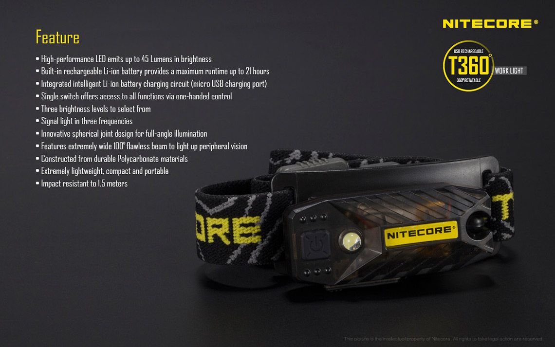 Maksymalny czas pracy (godz.): 21 | Zasięg wiązki światła (m): 30 | Ładowarka w zestawie: Nie | Baterie w zestawie: Tak | Wodoodporność: Tak | Baterie (kompatybilne): Akumulator Li-ion | Światło stroboskopowe: tak | Źródło światła: LED | Moc światła (L): 45 | Waga (g): 20.6 - LifeGun.pl Czołówka LED Nitecore T360 45 Lumenów-20