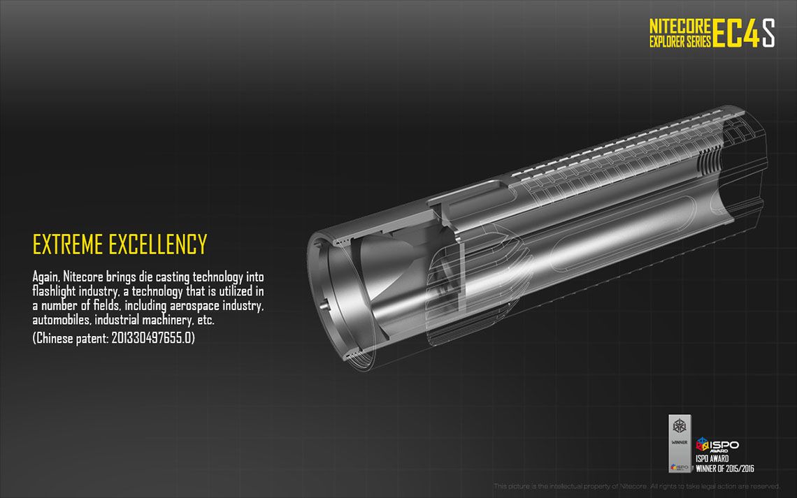 Światło S.O.S.: Tak | Maksymalny czas pracy (godz.): 325 | Zasięg wiązki światła (m): 280 | Waga bez baterii (g): 171 | Ładowarka w zestawie: Nie | Baterie w zestawie: Nie | Futerał: Tak | Wodoodporność: Tak | Kolor: Czarny | Baterie (kompatybilne): 2x 18650 lub 4x CR123 | Światło stroboskopowe: tak | Moc światła (L): 2150 | Średnica głowicy (mm): 40 | Źródło światła: Dioda LED Cree XHP50 - LifeGun.pl Latarka LED Nitecore EC4S 2150 Lumenów-9