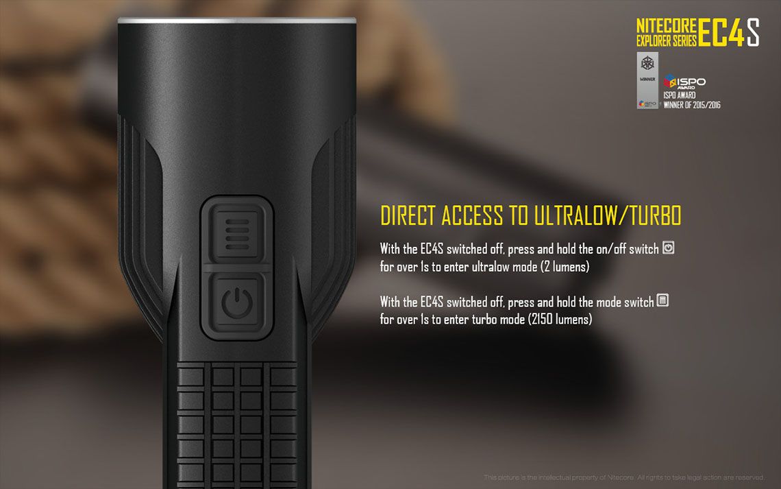 Światło S.O.S.: Tak | Maksymalny czas pracy (godz.): 325 | Zasięg wiązki światła (m): 280 | Waga bez baterii (g): 171 | Ładowarka w zestawie: Nie | Baterie w zestawie: Nie | Futerał: Tak | Wodoodporność: Tak | Kolor: Czarny | Baterie (kompatybilne): 2x 18650 lub 4x CR123 | Światło stroboskopowe: tak | Moc światła (L): 2150 | Średnica głowicy (mm): 40 | Źródło światła: Dioda LED Cree XHP50 - LifeGun.pl Latarka LED Nitecore EC4S 2150 Lumenów-19