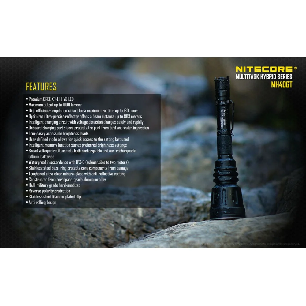 Latarka LED Nitecore MH40GT 1000 Lumenów 19 Latarka LED Nitecore MH40GT 1000 Lumenów