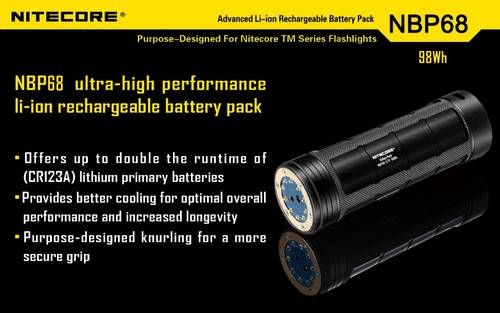 Akumulator Nitecore NBP68 Zastępuje 8 baterii 18650 i daje dwa razy dłuższy czas działania niż 8 baterii CR123. Przeznaczone do latarek Nitecore z serii TM. Pojemność: 98Wh Napięcie: 3,7V Waga: 565 g Długość: 157 mm Średnica: 50 mm Nie narażaj akumulatora na działanie wody lub ognia. Aby wydłużyć działanie akumulatora - LifeGun.pl Akumulator Nitecore NBP68-2