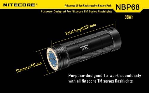 Akumulator Nitecore NBP68 Zastępuje 8 baterii 18650 i daje dwa razy dłuższy czas działania niż 8 baterii CR123. Przeznaczone do latarek Nitecore z serii TM. Pojemność: 98Wh Napięcie: 3,7V Waga: 565 g Długość: 157 mm Średnica: 50 mm Nie narażaj akumulatora na działanie wody lub ognia. Aby wydłużyć działanie akumulatora - LifeGun.pl Akumulator Nitecore NBP68-4