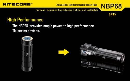 Akumulator Nitecore NBP68 Zastępuje 8 baterii 18650 i daje dwa razy dłuższy czas działania niż 8 baterii CR123. Przeznaczone do latarek Nitecore z serii TM. Pojemność: 98Wh Napięcie: 3,7V Waga: 565 g Długość: 157 mm Średnica: 50 mm Nie narażaj akumulatora na działanie wody lub ognia. Aby wydłużyć działanie akumulatora - LifeGun.pl Akumulator Nitecore NBP68-5