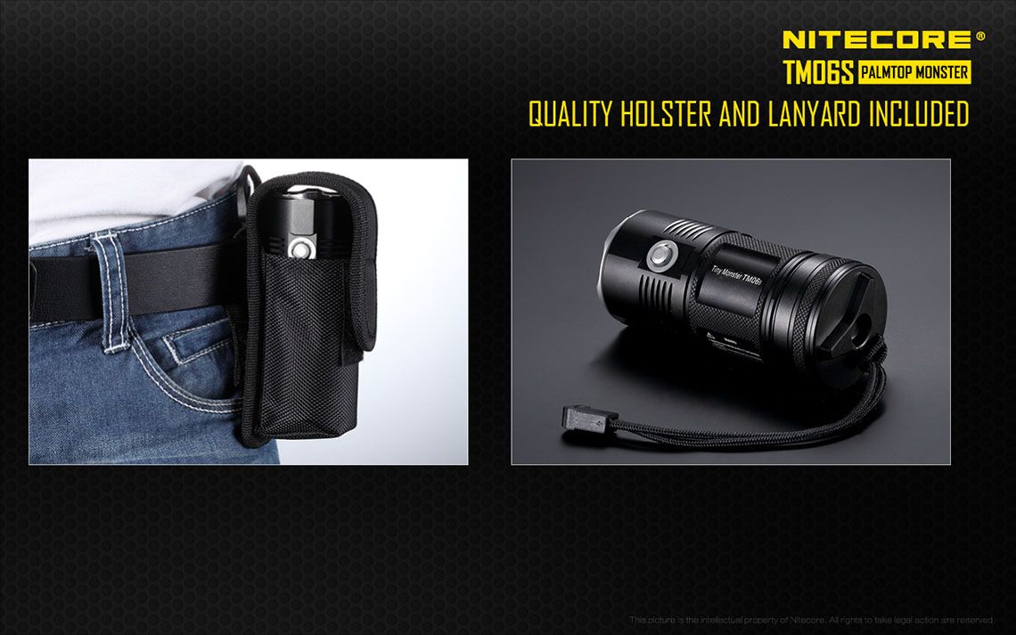 Światło S.O.S.: Tak | Maksymalny czas pracy (godz.): 560 | Zasięg wiązki światła (m): 359 | Waga bez baterii (g): 266 | Ładowarka w zestawie: Nie | Baterie w zestawie: Nie | Futerał: Tak | Wodoodporność: Tak | Kolor: Czarny | Baterie (kompatybilne): 4 x 18650 | Światło stroboskopowe: tak | Moc światła (L): 4000 | Średnica głowicy (mm): 50 - LifeGun.pl Latarka LED Nitecore TM06S 4000 Lumenów-16