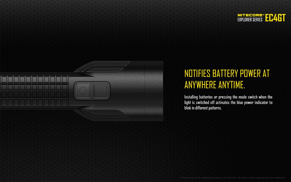 Światło S.O.S.: Tak | Maksymalny czas pracy (godz.): 380 | Zasięg wiązki światła (m): 475 | Ładowarka w zestawie: Nie | Baterie w zestawie: Nie | Futerał: Tak | Wodoodporność: Tak | Baterie (kompatybilne): 2x 18650 lub 4x CR123 | Długość całkowita (mm): 155 | Średnica głowicy (mm): 40 | Źródło światła: Dioda LED CREE XP-L HI V3 | Światło stroboskopowe: tak | Moc światła (L): 1000 | Waga (g): 170 - LifeGun.pl Latarka Nitecore EC4GT 1000 lumenów-19