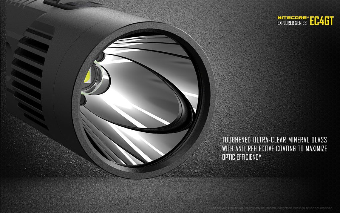 Światło S.O.S.: Tak | Maksymalny czas pracy (godz.): 380 | Zasięg wiązki światła (m): 475 | Ładowarka w zestawie: Nie | Baterie w zestawie: Nie | Futerał: Tak | Wodoodporność: Tak | Baterie (kompatybilne): 2x 18650 lub 4x CR123 | Długość całkowita (mm): 155 | Średnica głowicy (mm): 40 | Źródło światła: Dioda LED CREE XP-L HI V3 | Światło stroboskopowe: tak | Moc światła (L): 1000 | Waga (g): 170 - LifeGun.pl Latarka Nitecore EC4GT 1000 lumenów-20