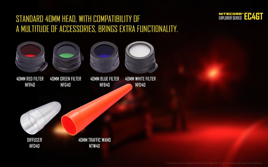 Światło S.O.S.: Tak | Maksymalny czas pracy (godz.): 380 | Zasięg wiązki światła (m): 475 | Ładowarka w zestawie: Nie | Baterie w zestawie: Nie | Futerał: Tak | Wodoodporność: Tak | Baterie (kompatybilne): 2x 18650 lub 4x CR123 | Długość całkowita (mm): 155 | Średnica głowicy (mm): 40 | Źródło światła: Dioda LED CREE XP-L HI V3 | Światło stroboskopowe: tak | Moc światła (L): 1000 | Waga (g): 170 - LifeGun.pl Latarka Nitecore EC4GT 1000 lumenów-22