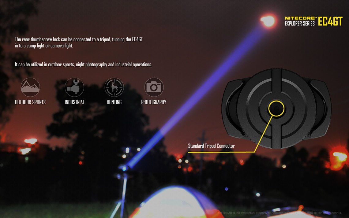 Światło S.O.S.: Tak | Maksymalny czas pracy (godz.): 380 | Zasięg wiązki światła (m): 475 | Ładowarka w zestawie: Nie | Baterie w zestawie: Nie | Futerał: Tak | Wodoodporność: Tak | Baterie (kompatybilne): 2x 18650 lub 4x CR123 | Długość całkowita (mm): 155 | Średnica głowicy (mm): 40 | Źródło światła: Dioda LED CREE XP-L HI V3 | Światło stroboskopowe: tak | Moc światła (L): 1000 | Waga (g): 170 - LifeGun.pl Latarka Nitecore EC4GT 1000 lumenów-24