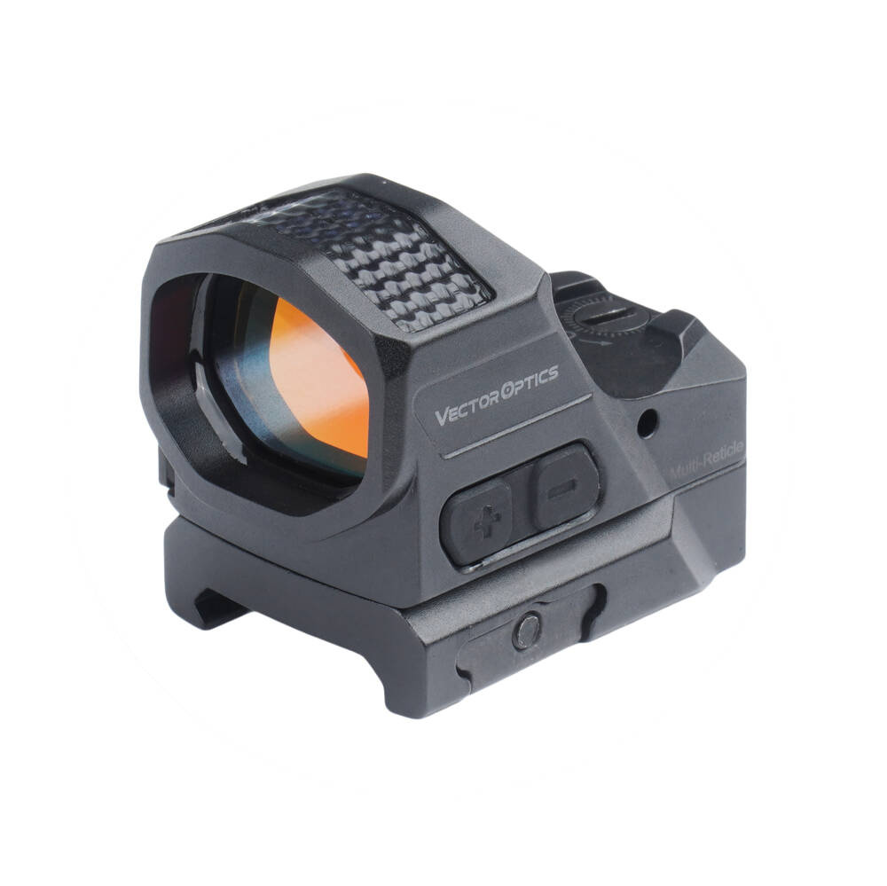 Kolimator otwarty z zakrzywioną soczewką i czerwoną kropką wielkości 3MOA oraz okręgiem celowniczym. Solidna i zwarta budowa celownika kolimatorowego doskonale spełni swoją funkcję zarówno podczas strzelania dynamicznego jak i do celów statycznych. Celownik zawdzięcza swą wytrzymałość wykonaniu ze stopu aluminium 7075 T6. Kolimator posiada wodoodporność klasy IPX7, dzięki czemu może być wykorzystywany w trudnych warunkach - LifeGun.pl Vector Optics - Kolimator Frenzy-X 1x19x26 MRS GenII Solar Power Multi-Reticle - Weaver - MOJ - SCRD-SM64-1