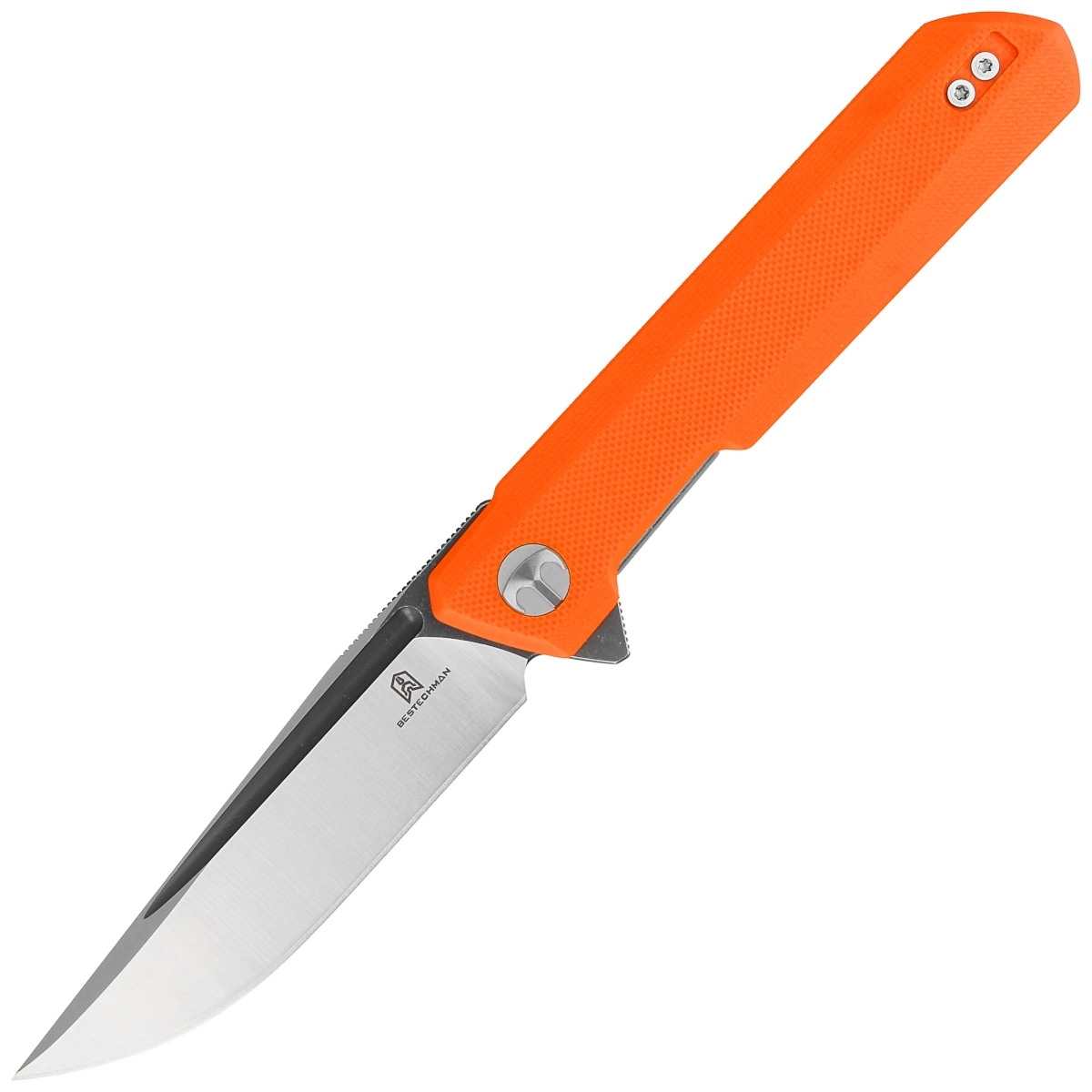 Dundee Orange G10, Grey Titanized / Satind kompaktowy folder E.D.C. Efekt współpracy polskiego knifemakera, Ostapa Hela z firmą Bestechman. Wykonany z dobrych materiałów przy zachowaniu niezwykle atrakcyjnej ceny folder z klingą ze sprawdzonej stali D2. - LifeGun.pl Nóż składany Bestechman Dundee Orange G10, Grey Titanized / Satin D2 by Ostap Hel (BMK01H)-1