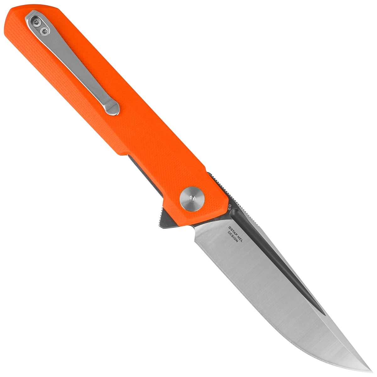 Dundee Orange G10, Grey Titanized / Satind kompaktowy folder E.D.C. Efekt współpracy polskiego knifemakera, Ostapa Hela z firmą Bestechman. Wykonany z dobrych materiałów przy zachowaniu niezwykle atrakcyjnej ceny folder z klingą ze sprawdzonej stali D2. - LifeGun.pl Nóż składany Bestechman Dundee Orange G10, Grey Titanized / Satin D2 by Ostap Hel (BMK01H)-2