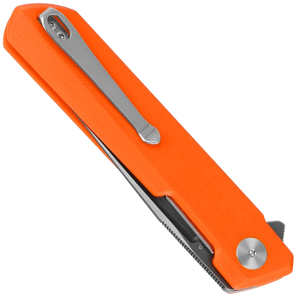 Dundee Orange G10, Grey Titanized / Satind kompaktowy folder E.D.C. Efekt współpracy polskiego knifemakera, Ostapa Hela z firmą Bestechman. Wykonany z dobrych materiałów przy zachowaniu niezwykle atrakcyjnej ceny folder z klingą ze sprawdzonej stali D2. - LifeGun.pl Nóż składany Bestechman Dundee Orange G10, Grey Titanized / Satin D2 by Ostap Hel (BMK01H)-4