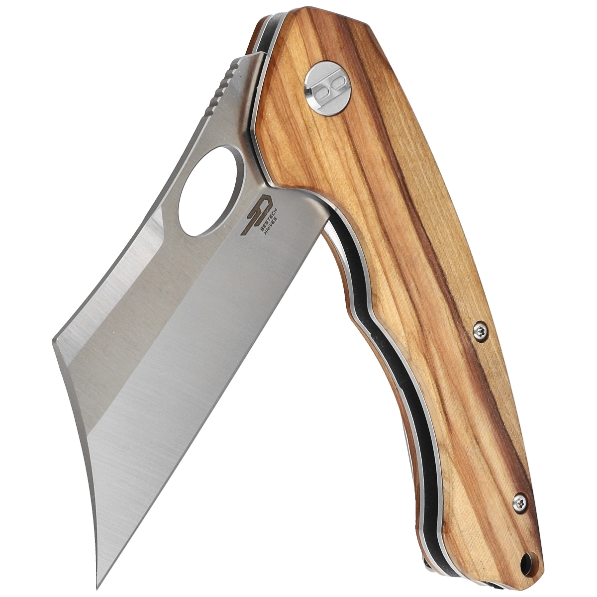 Skirmish Natural Olive Wood, Satin, kompaktowy, mocny nóż składany EDC o znakomitym stosunku jakości do ceny. Wygodna, ergonomiczna rękojeść z drewnianymi okładzinami o niepowtarzalnym wzorze, klinga ze sprawdzonej stali 154CM. Bestseller! - LifeGun.pl Nóż składany Bestech Skirmish Natural Olivewood, Satin 154CM (BL06B)-3