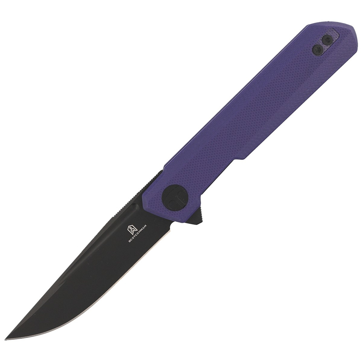 Mini Dundee Purple G10, Black DLC kompaktowy nóż składany EDC. Efekt współpracy polskiego knifemakera, Ostapa Hela z firmą Bestechman. Wykonany z dobrych materiałów przy zachowaniu niezwykle atrakcyjnej ceny folder, który nie zawiedzie! - LifeGun.pl Nóż Bestechman Mini Dundee Purple G10, Black DLC D2 by Ostap Hel (BMK03J)-1