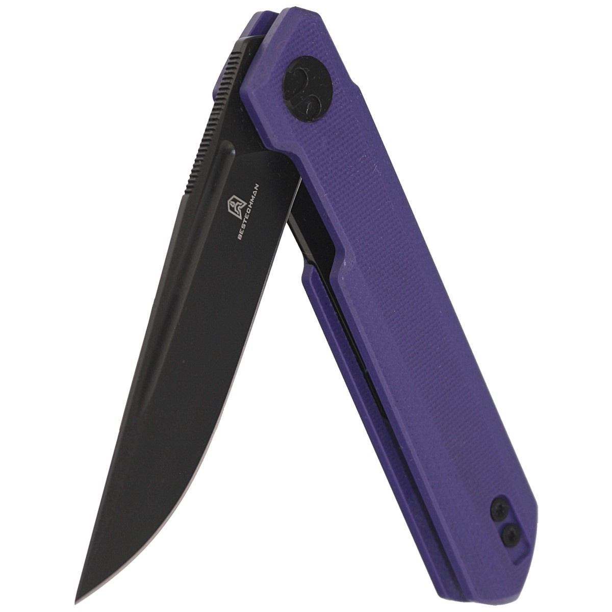 Mini Dundee Purple G10, Black DLC kompaktowy nóż składany EDC. Efekt współpracy polskiego knifemakera, Ostapa Hela z firmą Bestechman. Wykonany z dobrych materiałów przy zachowaniu niezwykle atrakcyjnej ceny folder, który nie zawiedzie! - LifeGun.pl Nóż Bestechman Mini Dundee Purple G10, Black DLC D2 by Ostap Hel (BMK03J)-6