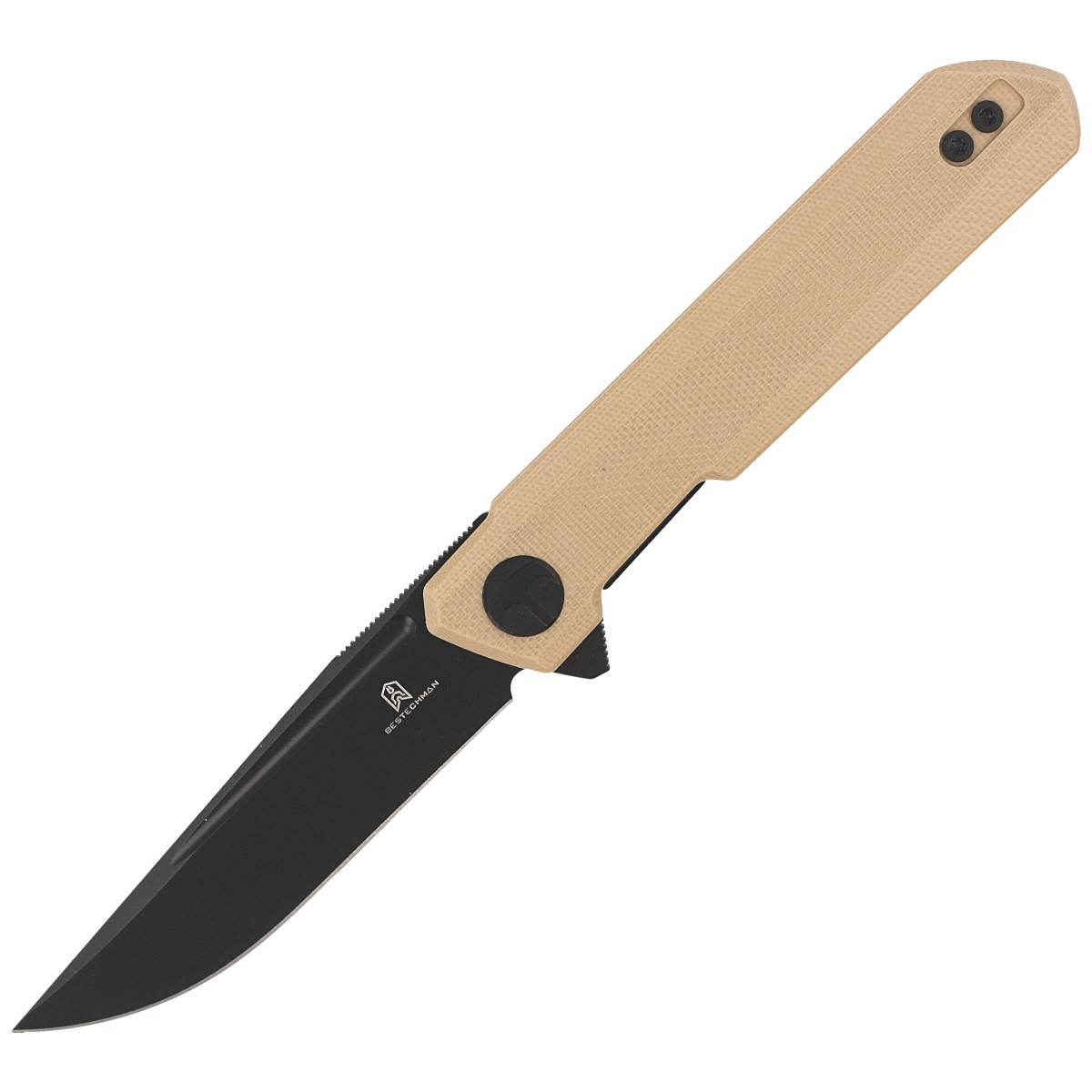 Mini Dundee Khaki G10, Black DLC kompaktowy nóż składany EDC. Efekt współpracy polskiego knifemakera, Ostapa Hela z firmą Bestechman. Wykonany z dobrych materiałów przy zachowaniu niezwykle atrakcyjnej ceny folder, który nie zawiedzie! - LifeGun.pl Nóż Bestechman Mini Dundee Khaki G10, Black DLC D2 by Ostap Hel (BMK03I)-1
