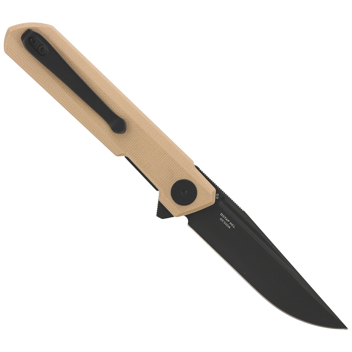 Mini Dundee Khaki G10, Black DLC kompaktowy nóż składany EDC. Efekt współpracy polskiego knifemakera, Ostapa Hela z firmą Bestechman. Wykonany z dobrych materiałów przy zachowaniu niezwykle atrakcyjnej ceny folder, który nie zawiedzie! - LifeGun.pl Nóż Bestechman Mini Dundee Khaki G10, Black DLC D2 by Ostap Hel (BMK03I)-3