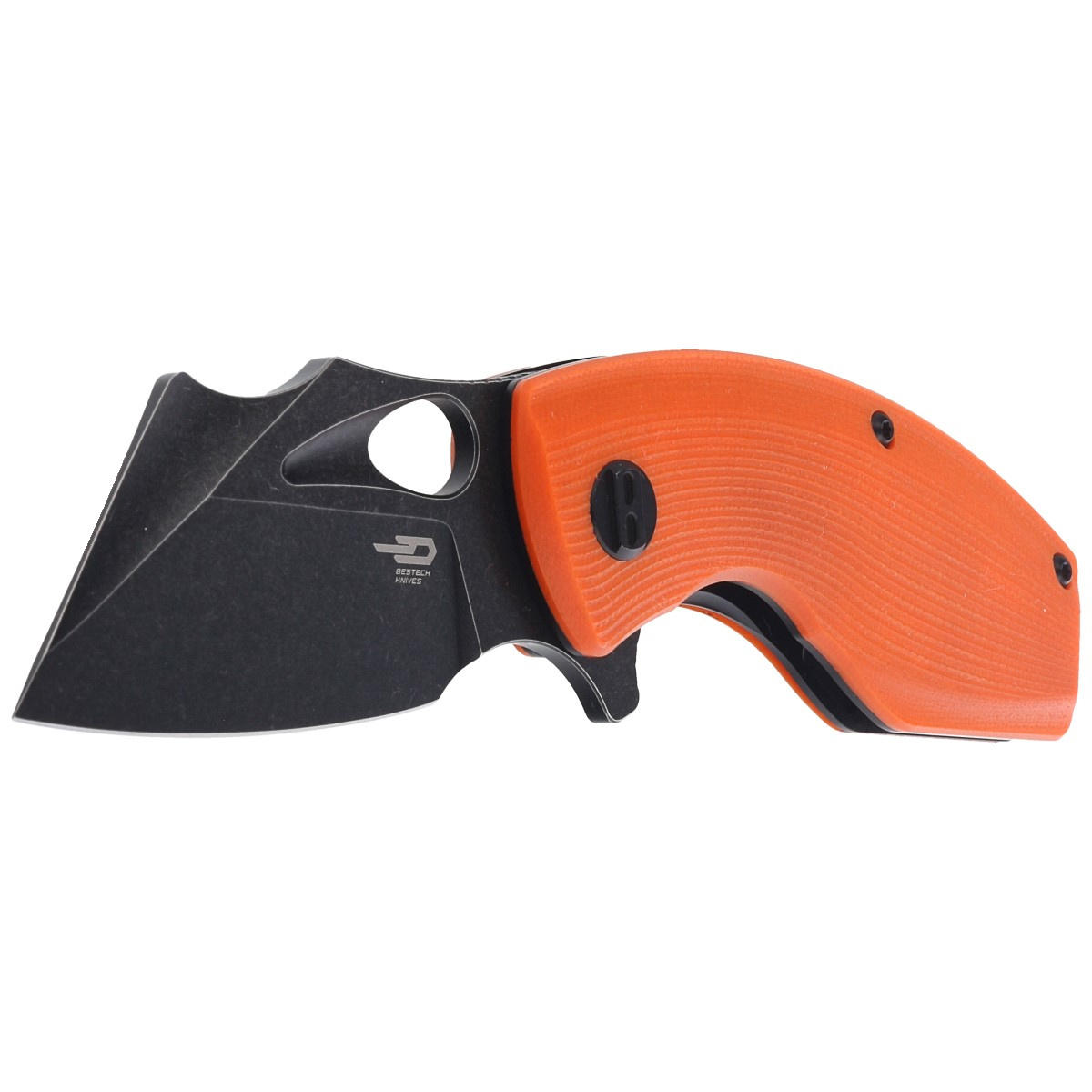 Lizard Orange G10, Black Stonewashed, nieduży nóż składany EDC o niebanalnym wyglądzie. Na rękojeści okładziny z G10, głownia ze sprawdzonej stali narzędziowej D2, otwierany flipperem lub otworem w klindze. A wszystko to w znakomitej cenie! - LifeGun.pl Nóż składany Bestech Lizard Orange G10, Black Stonewashed D2 (BG39D)-2