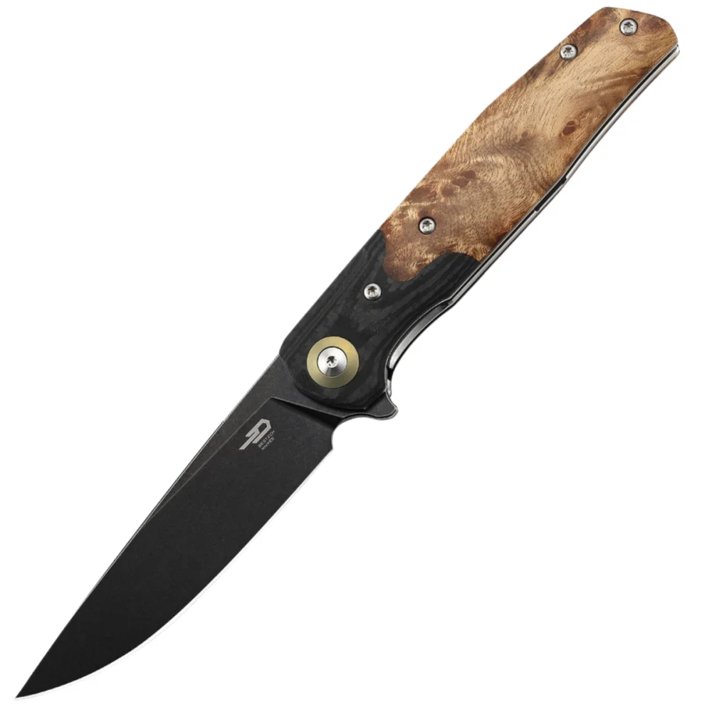 Nóż składany Bestech Ascot Black Carbon Fiber/G10 Lightburl Wood, Black Titanized 14C28N (BG19E) 1 Nóż składany Bestech Ascot Black Carbon Fiber/G10 Lightburl Wood, Black Titanized 14C28N (BG19E)