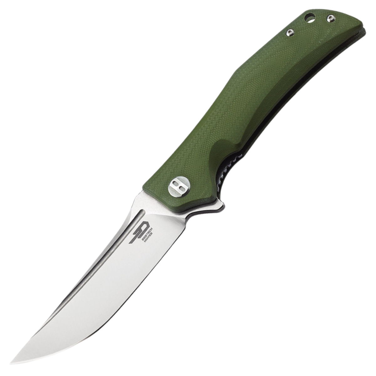 Scimitar OD Green G10, Stonewashed/Satin, podręczny folder EDC o lekko egzotycznym wyglądzie. Wykonany z charakterystyczną dla firmy Bestech starannością. Na rękojeści okładziny z G10, głownia ze sprawdzonej stali narzędziowej D2, w znakomitej cenie - LifeGun.pl Nóż składany Bestech Scimitar Army Green G10, Stonewashed/Satin D2 (BG05B-1)-1