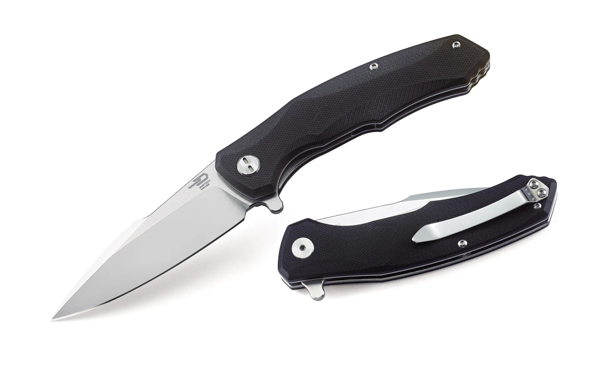 Warwolf Black G10, Stonewashed/Satin, podręczny folder EDC z agresywnie zarysowaną linią klingi. Wykonany z charakterystyczną dla firmy Bestech starannością. Na rękojeści okładziny z G10, głownia ze sprawdzonej stali narzędziowej D2, w znakomitej cenie. - LifeGun.pl Nóż składany Bestech Warwolf Black G10, Stonewashed/Satin D2 (BG04A)-1