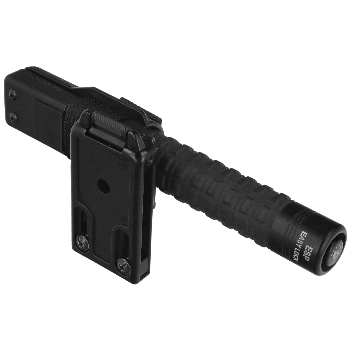 ExBT-18H-BK BHT-54 profesjonalna hartowana pałka teleskopowa Easy Lock o długości 18 cala (460 mm), z okrągłym kompaktowym zakończeniem rękojeści Round ending. W zestawie profesjonalny obrotowy uchwyt BHT-54 umożliwiający automatycznie rozłożenie pałki podczas wyjmowania z mocowaniem UBC-5 wyposażonym w systemem szybkiego wypięcia ładownicy Quick Change. Przeznaczona dla służb mundurowych, pracowników ochrony oraz użytkowników cywilnych potrzebujących skutecznego, kompaktowego narzędzia do samoobrony. Easy Lock ustanawia nowe standardy w dziedzinie technologii - LifeGun.pl Pałka teleskopowa hartowana ESP Easy Lock 18'' (ExBT-18H-BK BHT-54)-4