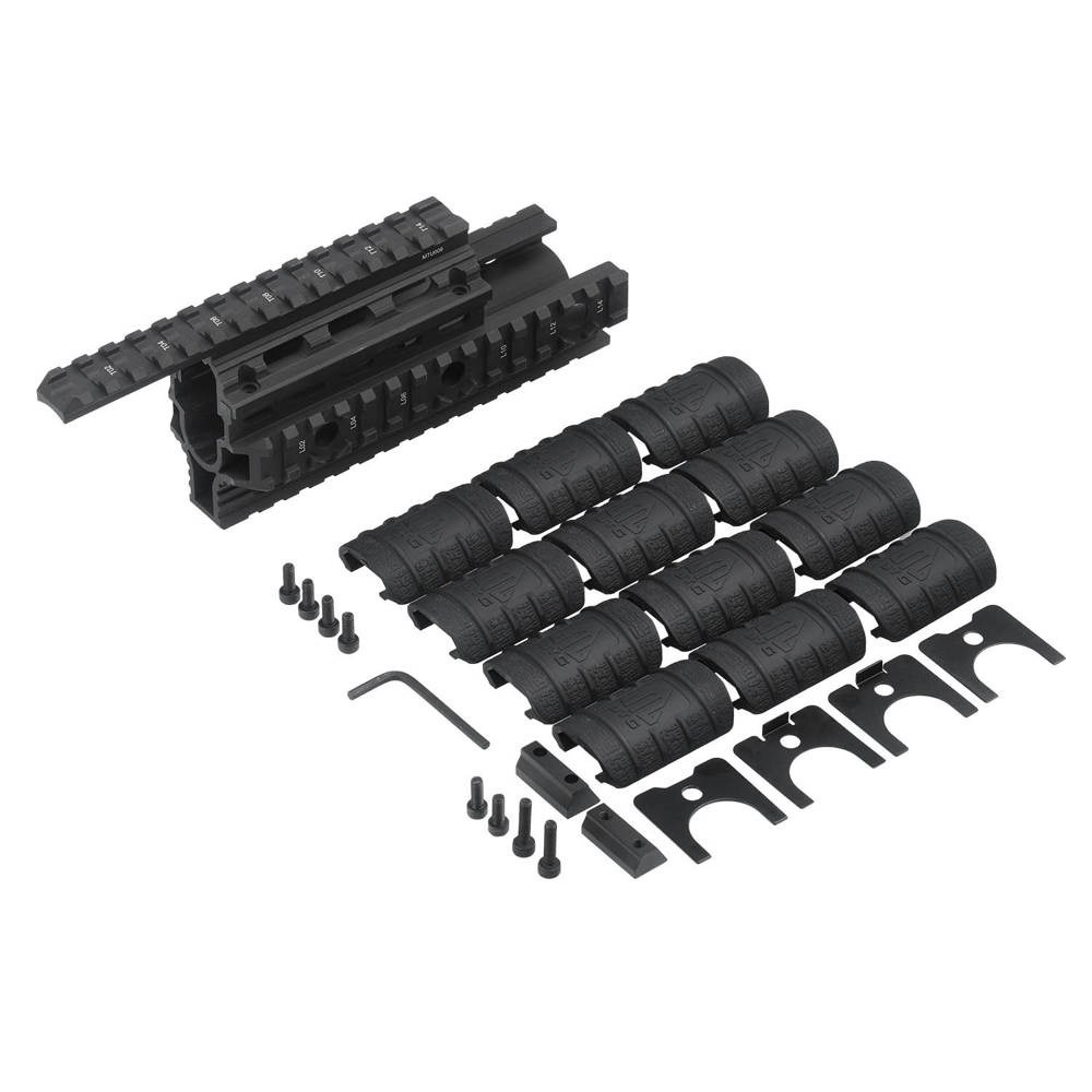 Wymienne łoże do karabinków AK, wyposażone w szyny Picatinny i zgodne ze specyfikacją Mil-Spec. Aluminiowa konstrukcja, odporna na uszkodzenia i zapewniająca osłonę termiczną podczas strzelania. 4 szyny Picatinny umożliwiają montaż optyki, wskaźników laserowych, chwytów i pozostałych akcesoriów. Łoże zostało również wyposażone w porty QD, do montażu zawieszenia taktycznego. Dzięki dokładnemu dopasowaniu montaż jest prosty i - LifeGun.pl UTG - Łoże AK47 z szynami Picatinny Aluminiowe Czarne MTU009-1