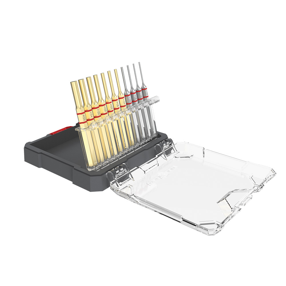 Łącznie jedenaście stalowych i mosiężnych wybijaków Accu-Punch® w większości standardowych rozmiarów do obsługi broni palnej. Powierzchnia stalowych wybijaków została pokryta niklem zabezpieczającym stal przed rdzą. Do przenoszenia wybijaków można wykorzystać dołączoną kasetkę, której uchwyty można wysuwać. Relatywnie kompaktowe wymiary kasetki pozwalają na komfortowe przenoszenie jej wewnątrz torby na strzelnicę. Przy samym końcu chwytu wybijaki mają - LifeGun.pl Real Avid - Zestaw wybijaków Accu-Punch - 11 elementów - Stal/Mosiądz - AVAPK-B-1