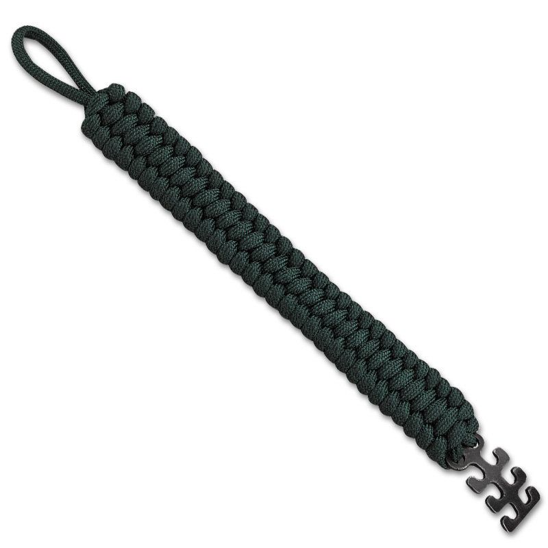 Bransoletka CRKT Paracord 9400G Green Regulowana bransoletka z Paracordu w kolorze zielonym. Dostępna w uniwersalnym rozmiarze. Można ją dostosować do rozmiaru nadgarstka. Bransoletka o długości 22,8 cm ma długość całkowitą 2,9 metra po rozwinięciu. Bransoletka jest kompatybilna z innymi akcesoriami jak na przykład z otwieraczem do butelek czy z kompasem. - LifeGun.pl Bransoletka CRKT Paracord 9400G Green-1
