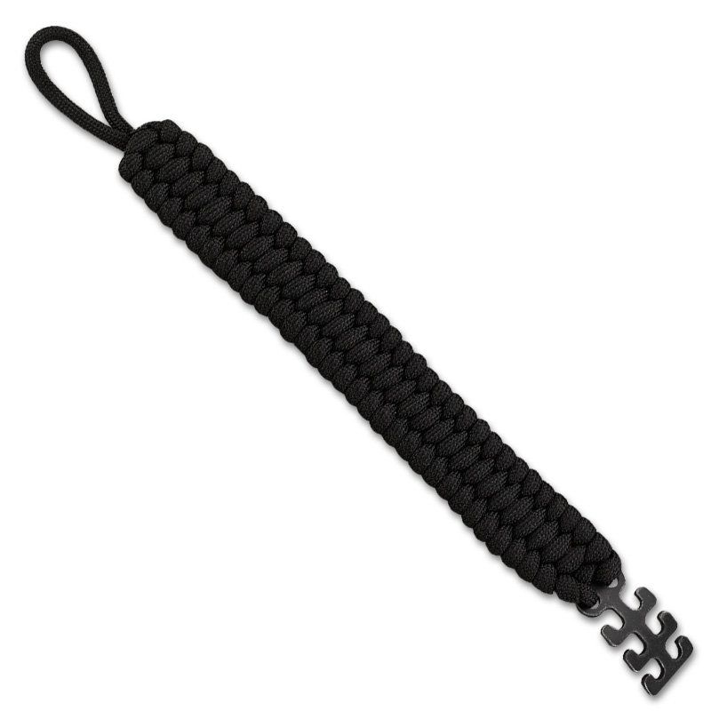 Bransoletka CRKT Paracord 9400k black Regulowana bransoletka z Paracordu w kolorze czarnym. Dostępna w uniwersalnym rozmiarze. Można ją dostosować do rozmiaru nadgarstka. Bransoletka o długości 22,8 cm ma długość całkowitą 2,9 metra po rozwinięciu. Bransoletka jest kompatybilna z innymi akcesoriami jak na przykład z otwieraczem do butelek czy z kompasem. - LifeGun.pl Bransoletka CRKT Paracord 9400K Black-4