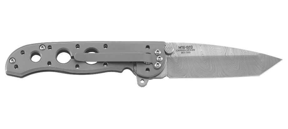 Asystent otwierania: Nie | Ostrze ząbkowane: Nie | Futerał: Nie | Opakowanie: Pudełko kartonowe | Rodzaj ostrza:: Tanto | Stal: Stal Damasceńska DS93X | Wykończenie ostrza: Trawienie Kwasem | Długość ostrza (cm): 7.8 | Rękojeść: Tytan | Projektant: Kit Carson | Długość całkowita (cm): 18.7 | Blokada ostrza: Frame Lock | Rodzaj ząbkowania ostrza: NIE - LifeGun.pl Nóż CRKT Commemorative M16-02D - Edycja Limitowana-2