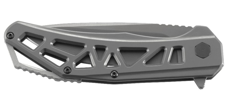 Asystent otwierania: IKBS | Ostrze ząbkowane: Nie | Opakowanie: Pudełko kartonowe | Waga (g): 113 | Projektant: Ken Onion | Długość całkowita (cm): 20.6 | Blokada ostrza: Frame Lock | Grubość ostrza (cm): 0.31 | Rękojeść: Stal nierdzewna | Twardość materiału ostrza::: 58-60 HRC | Stal: 8Cr13MoV | Wykończenie ostrza: Azotek tytanu - szary | Długość po złożeniu (cm): 11.6 | Długość ostrza (cm): 9 - LifeGun.pl Nóż CRKT Gusset™ K330GGP-4