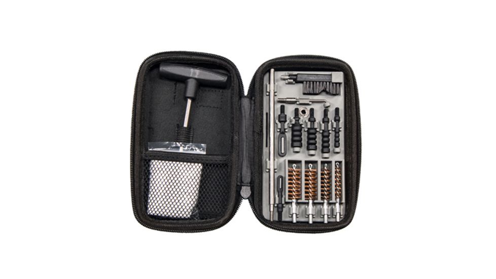 Tipton 1082252 - kompaktowy zestaw do czyszczenia pistoletów w kal. od .22 do .45. Zestaw zawiera: wytrzymały pokrowiec z zamkiem błyskawicznym składany pręt z rączką typu-T pręt ze stali nierdzewnej pick do czyszczenia 10 bawełnianych łat nylonowa szczotka szczotka z brązu nylonowe jagi (.22 cal, 9mm/.357/.38 cal, .40/10mm cal, .45cal) dwie nylonowe końcówki szczelinowe - LifeGun.pl Zestaw do czyszczenia pistoletów Tipton 1082252-1