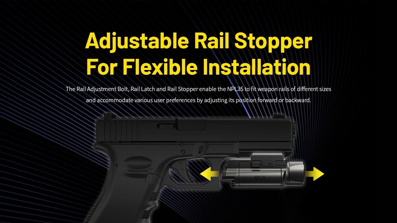 NITECORE NPL35 - kompaktowa latarka taktyczna do broni o maksymalnym strumieniu świetlnym do 2000 lumenów, kompatybilna z szyną Glock oraz Picatinny.Za zasilanie odpowiada szybkowymienny akumulator Li-ion o pojemności 1900 mAh, ładowany poprzez port USB-C, a wbudowany moduł ATR zapewnia automatyczną regulację temperatury obudowy.Urządzenie posiada stopień ochrony IPX6 przed wilgocią i kurzem oraz wytrzymuje upadki z wysokości do 2 metrów. Specyfikacja: Maks. - LifeGun.pl Latarka do broni NITECORE NPL35-10