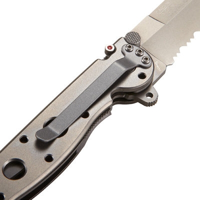 Ostrze ząbkowane: Tak | Opakowanie: Pudełko kartonowe | Waga (g): 96 | Rodzaj ostrza:: Spear point | Stal: AUS 8 | Wykończenie ostrza: Bead-blast | Długość po złożeniu (cm): 12.1 | Długość ostrza (cm): 8.9 | Rękojeść: Tytan + 420J2 | Twardość materiału ostrza::: 58-59 HRC | Projektant: Kit Carson | Długość całkowita (cm): 20.9 | Blokada ostrza: Locking Liner + AutoLAWKS | Grubość ostrza (cm): 0.25 | Rodzaj ząbkowania ostrza: Triple-Point Serrations - LifeGun.pl Nóż składany CRKT M16-13T-5