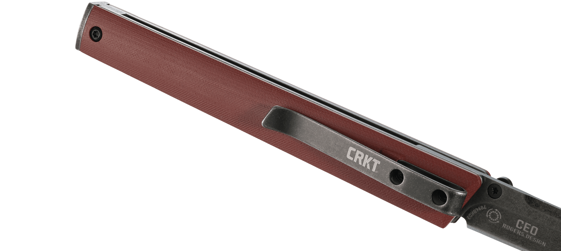 Nóż CRKT 7096BKD2 CEO Burgundy CEO firmy CRKT to prosty i wyjątkowo lekki pełnowymiarowy nóż składany zaprojektowany przez Richarda Rogersa. Nóż po złożeniu i schowaniu do kieszeni koszuli przypomina pióro lub długopis. Płaski profil i przyjemnie leżąca w dłoni konstrukcja modelu zachowuje funkcjonalność . Wąską głownię o satynowym wykończeniu wykonano ze stali nierdzewnej 8Cr13MoV. Użytkownikowi do rozłożenia noża służy - LifeGun.pl Nóż CRKT 7096BKD2 CEO Burgundy-5