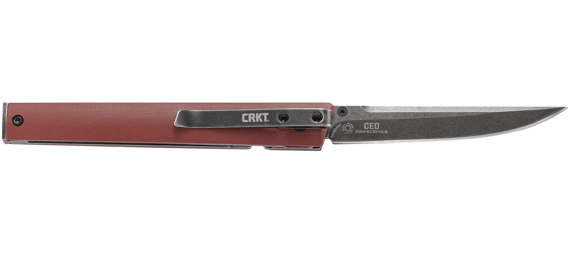 Nóż CRKT 7096BKD2 CEO Burgundy CEO firmy CRKT to prosty i wyjątkowo lekki pełnowymiarowy nóż składany zaprojektowany przez Richarda Rogersa. Nóż po złożeniu i schowaniu do kieszeni koszuli przypomina pióro lub długopis. Płaski profil i przyjemnie leżąca w dłoni konstrukcja modelu zachowuje funkcjonalność . Wąską głownię o satynowym wykończeniu wykonano ze stali nierdzewnej 8Cr13MoV. Użytkownikowi do rozłożenia noża służy - LifeGun.pl Nóż CRKT 7096BKD2 CEO Burgundy-6