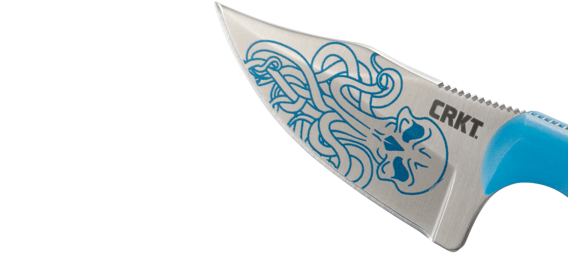 Nóż CRKT 2387 O Minimalist Bowie Cthulhu Niewielki i poręczny nóż z wytrzymałą rękojeścią i nadrukowanym wzorem na ostrzu nawiązującym o stworzonej przez H. P. Lovecrafta postaci mitycznego bóstwa - Cthulhu. Idealny do cięć i nieodzowny towarzysz podczas wypadu do lasu bądź przy pracach w garażu. Pokrowiec można zawiesić na szyi lub przymocować do pasa. - LifeGun.pl Nóż CRKT 2387 O Minimalist Bowie Cthulhu-2