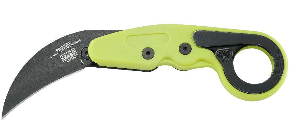 Nóż CRKT Provoke Zap 4041G Karambitowy nóż Provoke to pierwszy nóż w historii wyposażony w technologię Kinematic, pozostaje starannie schowany podczas transportu, a pojawia się jak tylko pojawiają się kłopoty. Część noża wykonano z Grivory — mocnego i lekkiego termoplastu. Zawsze gotowy do użycia, łatwy w obsłudze i dzięki swej konstrukcji niezwykle wytrzymały. Cechy: Łatwe - LifeGun.pl Nóż CRKT Provoke Zap 4041G-1