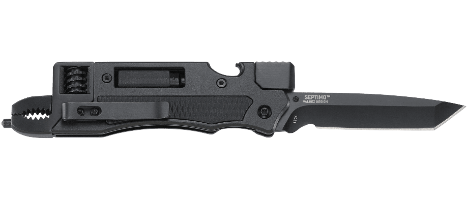 Multi-tool CRKT Septimo 7051 Septimo to taktyczny multi-tool stworzony do codziennego noszenia. Zaprojektowany przez byłego żołnierza Zielonych Beretów, powstał w oparciu o doświadczenie jako pomoc w trudnych sytuacjach. Cechy: Niezwykle ostry, zapewnia doskonałą siłę cięcia liny i pasów Wykończenie z czarnego tlenku poprawia odporność na korozję Szereg przydatnych narzędzi: nóż, płaski śrubokręt, otwieracz do butelek - LifeGun.pl Multi-tool CRKT Septimo 7051-2