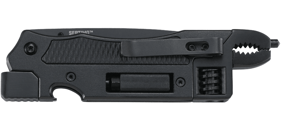 Multi-tool CRKT Septimo 7051 Septimo to taktyczny multi-tool stworzony do codziennego noszenia. Zaprojektowany przez byłego żołnierza Zielonych Beretów, powstał w oparciu o doświadczenie jako pomoc w trudnych sytuacjach. Cechy: Niezwykle ostry, zapewnia doskonałą siłę cięcia liny i pasów Wykończenie z czarnego tlenku poprawia odporność na korozję Szereg przydatnych narzędzi: nóż, płaski śrubokręt, otwieracz do butelek - LifeGun.pl Multi-tool CRKT Septimo 7051-4