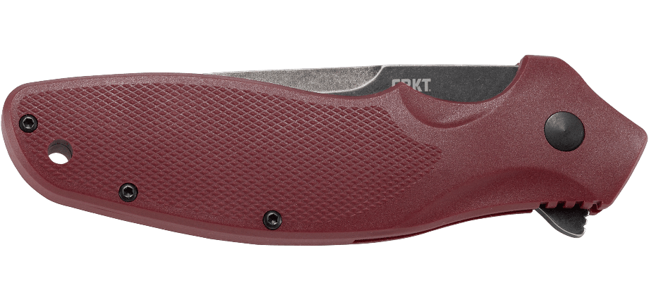 Nóż CRKT Shenanigan Maroon K800RKP CRKT® ponownie przedstawia klasyczną serię Shenanigan™, składane noże do codziennego użytku zaprojektowane przez światowej sławy projektanta noży, Kena Oniona. Wyposażony w wielokrotnie nagradzaną innowację Assisted Opening i system przegubowy z łożyskiem kulkowym IKBS™ zapewniający płynne wysuwanie ostrza. Cechy: Flipper wspomaga szybkie wysuniecie ostrza System łożyskowy IKBS Trwały czarny stonewash do - LifeGun.pl Nóż CRKT Shenanigan Maroon K800RKP-8